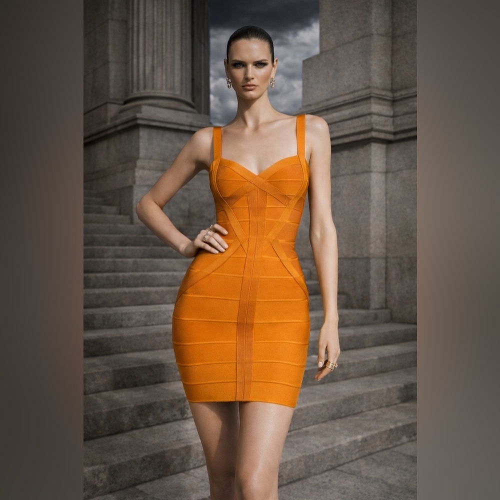 Custom-Made Orange Bodycon Dress – Size S
